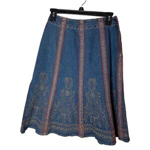 Motto Embroidery Denim Skirt